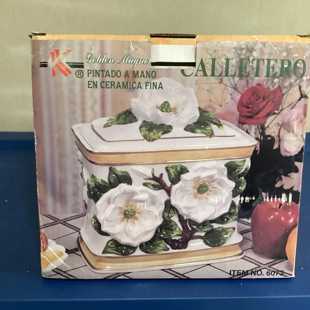 kk golden magnolia cooki jar hand painted ceramic ware #6073 vintage